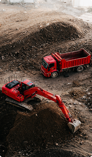 Heavy construction equipment on site